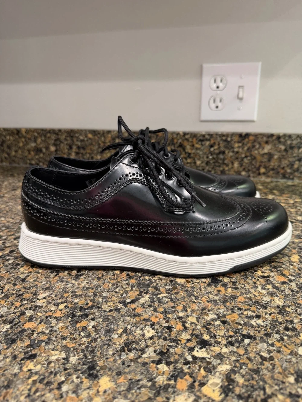 Classic Black Wingtip Derby with White Sole dr martens men’s 10
